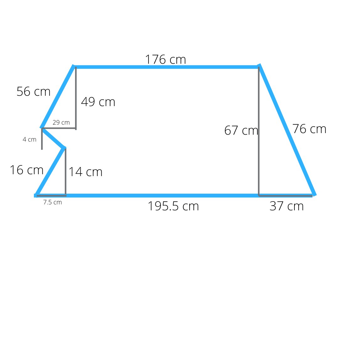 Trapezium cushion with a notched left edge and a diagonal right side
